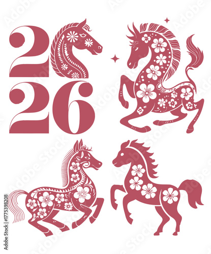 2026 Year of the Horse Chinese New Year Floral Horse Design