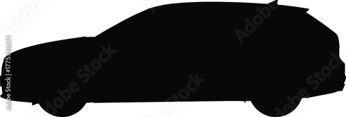 Black silhouette of a compact car vehicle outline, car, vehicle, silhouette, black, outline, shape, auto, automobile, transport, transportation, side view, isolated, white background, modern, compact,