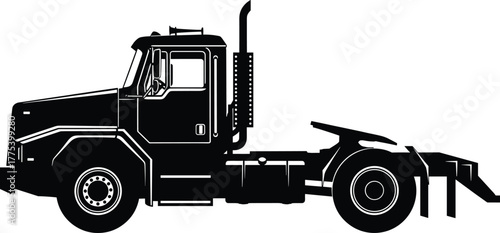 Black silhouette of a semi-truck tractor unit lorry, semi-truck, tractor unit, truck, lorry, vehicle, transportation, heavy duty, freight, cargo, logistics, road, highway, transport, commercial, engin