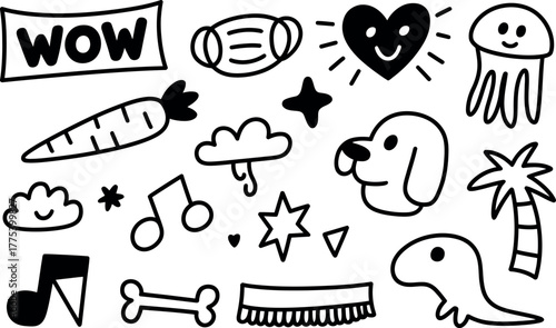 Fun and Playful Black and White Doodle Vector Set Design