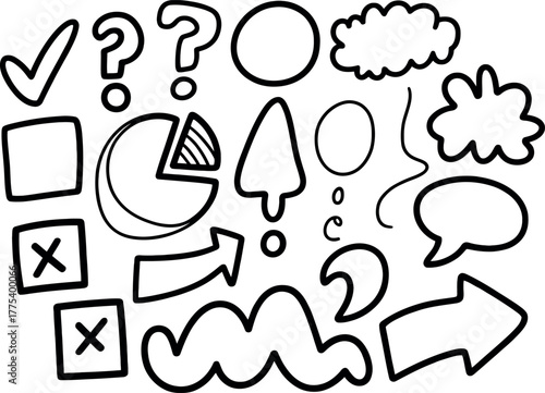 Hand drawn abstract doodle elements symbols icons sketch style collection