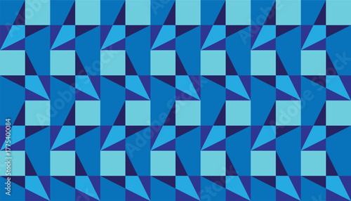 A seamless geometric abstract pattern composed of sharp triangular and square shapes in various shades of blue. The rhythmic repetition creates a dynamic and modern visual effect