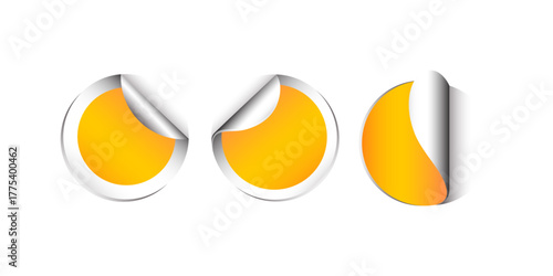 Paper stickers circle and square with rounded adhesive edges, white tags with peeling corner and shadow, isolated realistic sticker mockup vector for branding design