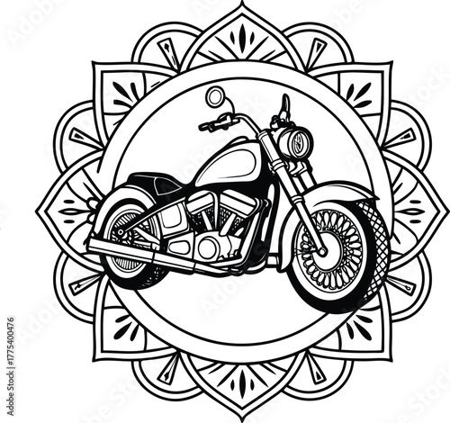 Motorcycle inside a mandala design bike chopper
