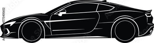 Sleek and modern black silhouette of a high-performance sports car, embodying speed, luxury, and advanced automotive design with a powerful and aerodynamic form