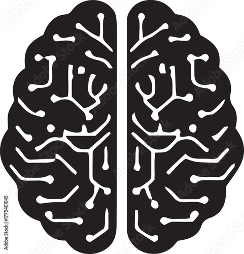 Top view black human brain shows intricate connections, symbolizing intelligence with transparent background