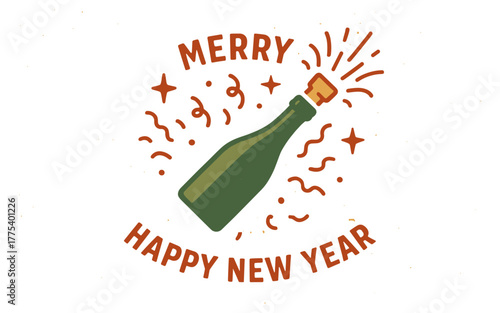 Festive new year celebration with green champagne bottle and sparkles