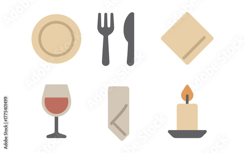 Minimalist dining elements: cutlery, napkin, and candle set for elegant table settings