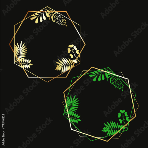 Banner frame design polygon with plant leaves