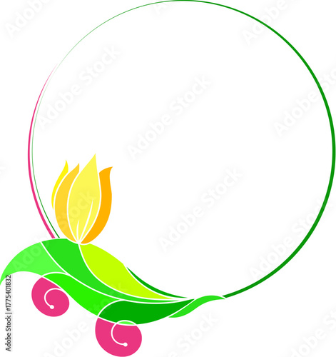 Banner frame design circle with flower and leaves