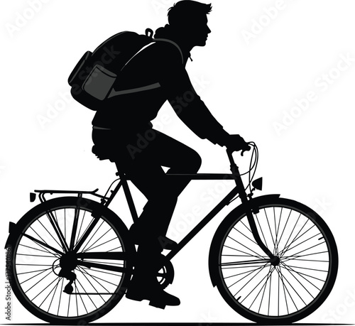 Silhouette of a man riding a bicycle with a backpack, bicycle, cycling, man, silhouette, backpack, rider, transportation, travel, outdoor, sport, fitness, healthy, active, lifestyle, journey, adventur