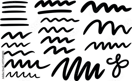 Hand Drawn Lines and Scribbles Collection Black Shapes on White Background