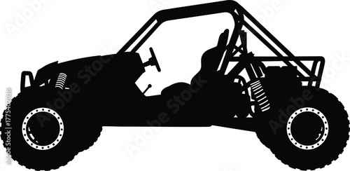 Silhouette of a side-by-side off-road vehicle buggy, off-road, vehicle, buggy, atv, utv, silhouette, transportation, extreme, sport, adventure, recreation, outdoor, rugged, tires, suspension, roll cag