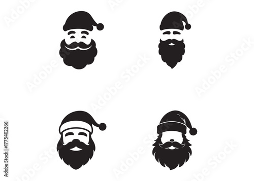 santa face logo silhouette vector, christmas santa face silhouette vector illustration, black santa face vector silhouette, santa claus face logo silhouettes vector on a white background