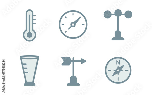 Weather monitoring icons in minimalist flat design for meteorological tools