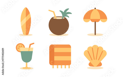 Beach vacation symbols in soft colors with summer theme