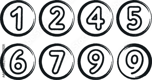 Hand Drawn Numbers in Circles from One to Nine Education