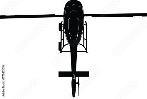 Top view silhouette of a helicopter with rotor blades, helicopter, aircraft, aviation, aerial, transport, vehicle, rotorcraft, blades, propeller, silhouette, black and white, top view, overhead, flyin