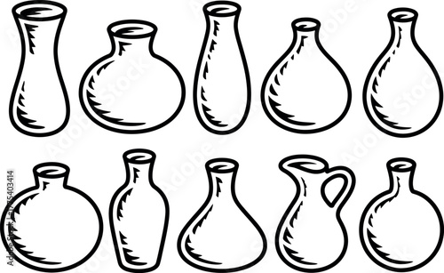 Hand drawn vase vector illustration set isolated on white background