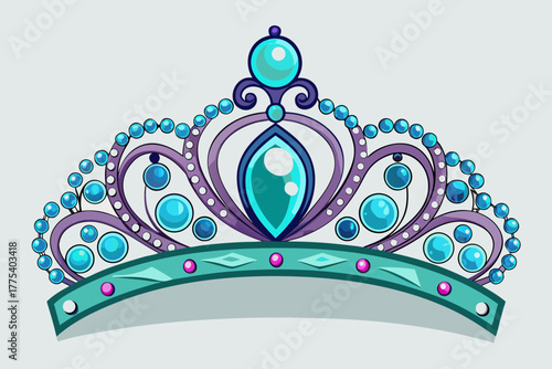 Diamond tiara. Beautiful tiara with gemstones and metal detailing. Cartoon vector illustration