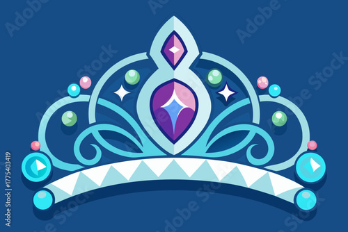 Diamond tiara image. Beautiful tiara with gemstones and metal decor. Cartoon vector illustration