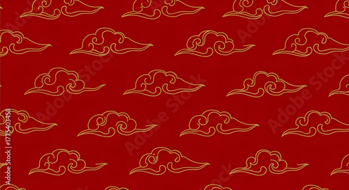 Traditional Chinese Clouds Pattern in Red and Gold.