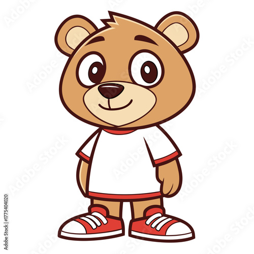 Cartoon Bear Mascot Standing with Cheerful Expression in Sportswear