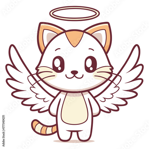 Cute Angel Cat Illustration Adorable Winged Feline with Halo, Sweet Expression, and Playful Charm