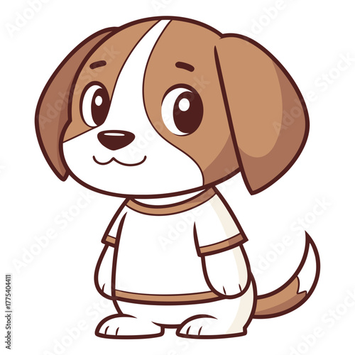 Delightful and cute cartoon puppy illustration, showcasing a friendly dog wearing a white t-shirt, ideal for various playful designs and pet-themed projects