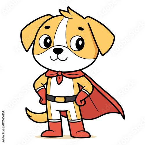 Superhero puppy character ready to save the day in a colorful costume, standing proud