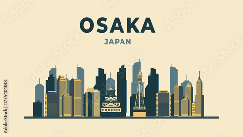 Osaka Japan city flat illustration