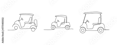 Three golf carts drawn in a simple outline style for various uses