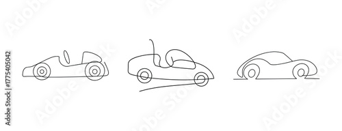 Three line art go karts depicting speed and movement in a race