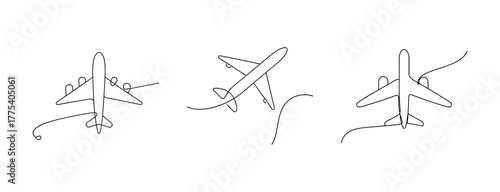 Three airplanes in simple outline style isolated on a clean background