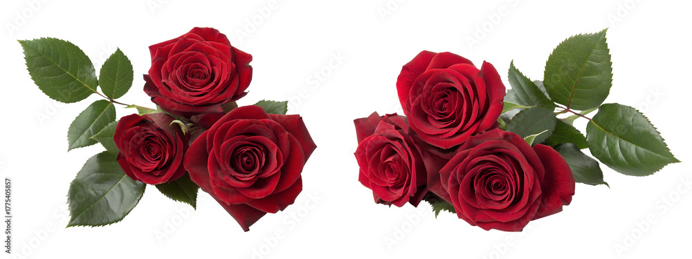Fototapeta premium Two red rose bunches isolated on transparent background