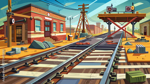 Very beautiful detailed view of railroad track repairs in Emporia, Kansas, USA, showing welded joints, metal textures, and date markings at the main Commercial Street crossing.