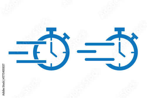 Fast time icon set. Quick time or deadline icon. A dynamic set of speed-themed stopwatch icons showing motion trails. Express service symbol. Stopwatch symbol. Countdown timer. Vector illustration.