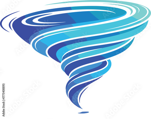 Tornado vector illustration, whirlwind icon, blue swirl graphic, abstract storm design, dynamic motion, cad drawing flat vector illustration, weather symbol art
