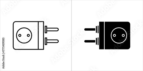 Electrical plug and socket, line art and silhouette