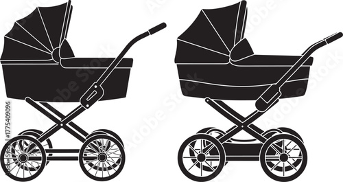 Two vintage baby carriage silhouettes side by side
