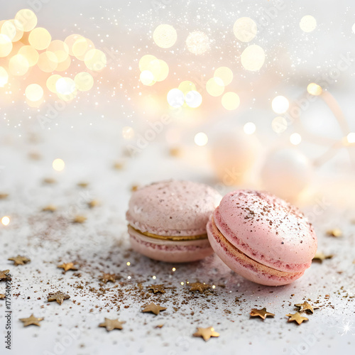 Colorful glitter powder in jar with festive bokeh background lights
