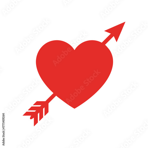 Red Heart with Arrow Symbol: Cupid's Love Sign for Romance and Valentine's Day Vector