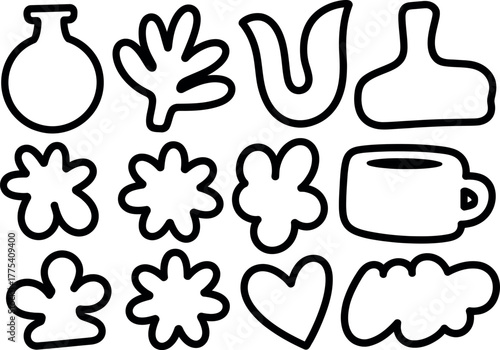 Whimsical Outlines Assortment of Hand Drawn Doodle Elements Pattern Design