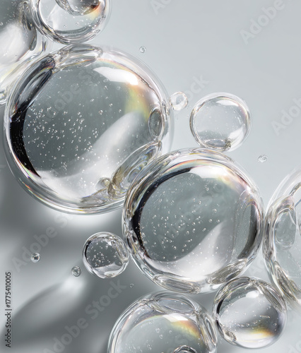 Water bubbles forming abstract liquid shape in clear background