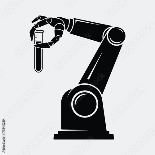 Silhouette robotic arm holding test tube medical research Vector illustration