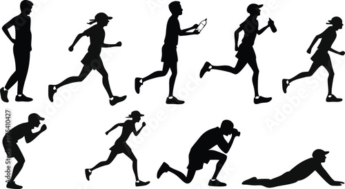 Dynamic silhouettes of athletes in motion showcase fitness, strength, and healthy lifestyle for sports, training, and active living concepts