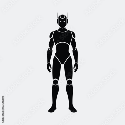 Silhouette robotic humanoid full body artificial intelligence Vector illustration