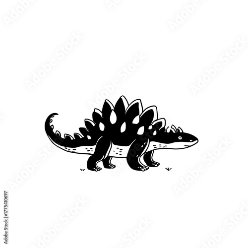 Ankylosaurus. Ankylosaurus simple black and white line art vector logo