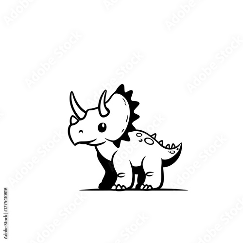 Triceratops. Triceratops simple black and white line art vector logo