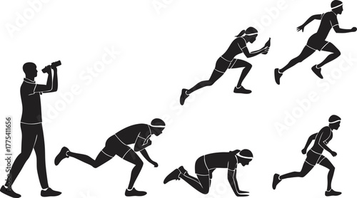 Dynamic silhouette of athlete training for obstacle course race, showing determination, agility, and peak physical fitness for sports and competition